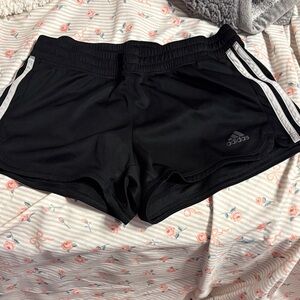 Adidas Women's Black Athletic Shorts with White Stripes